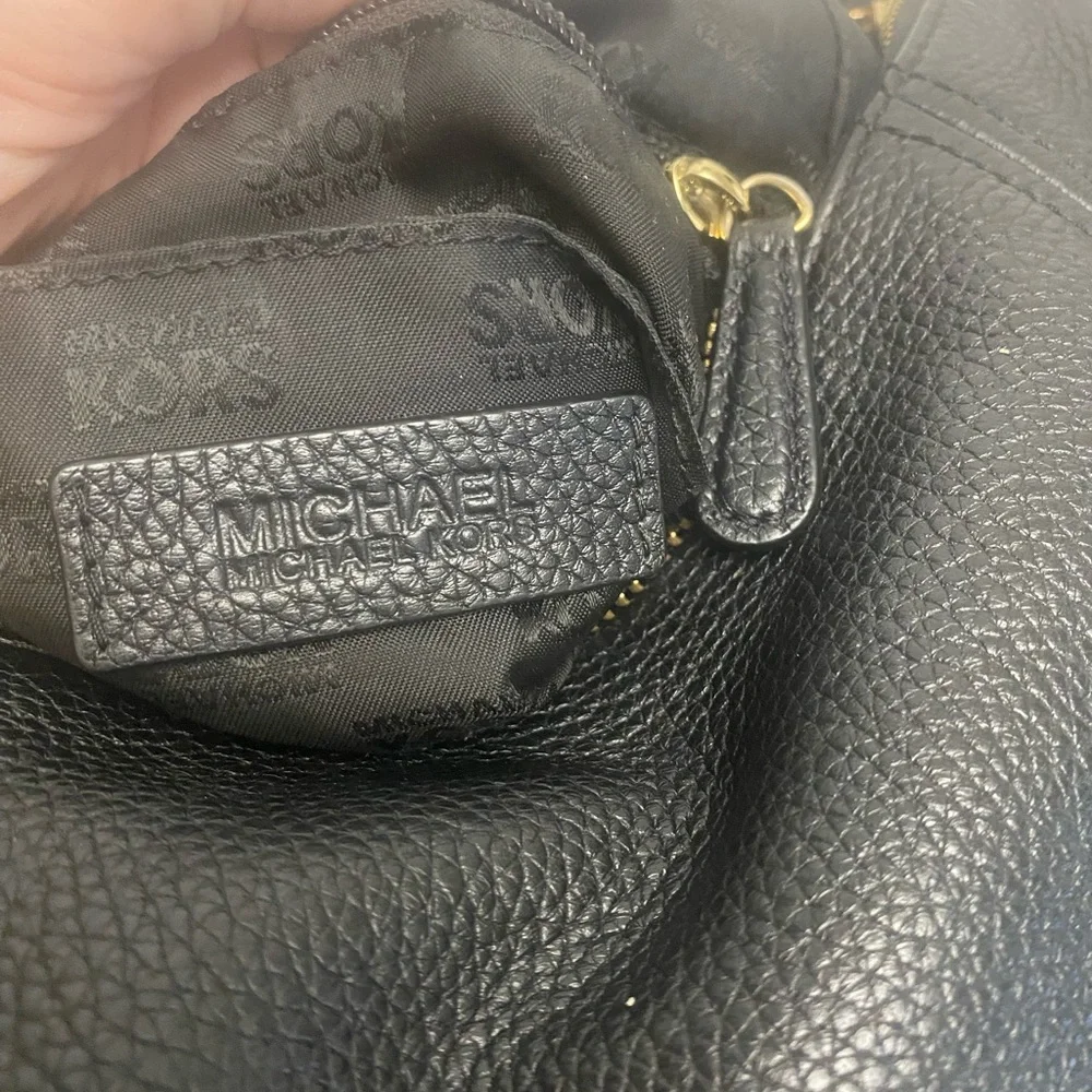 Michael Kors Fulton Black Leather Hobo Bag with Gold Accents shoulder & XBody